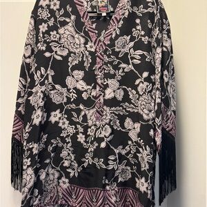 Johnny Was Black and Pink Floral Kimono
